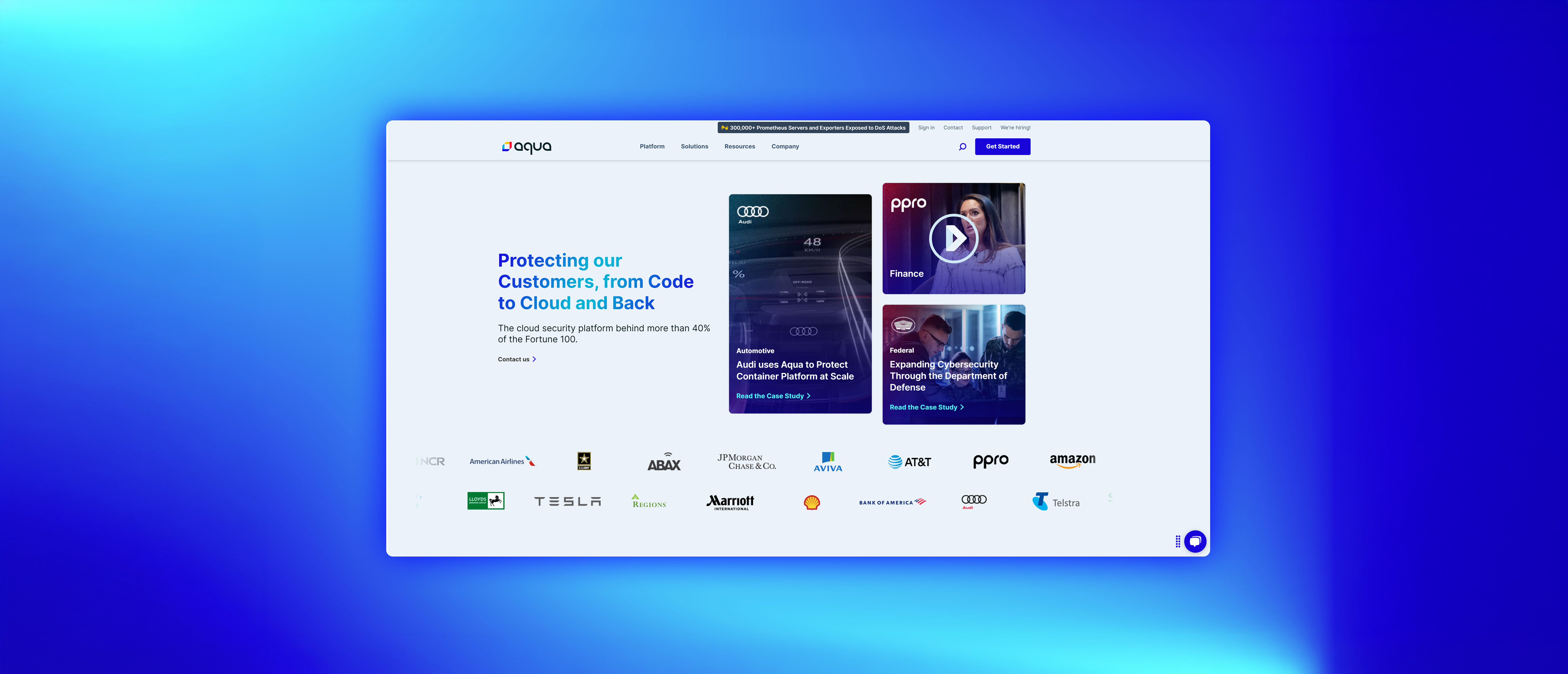 Aqua Security customer page on device mockup