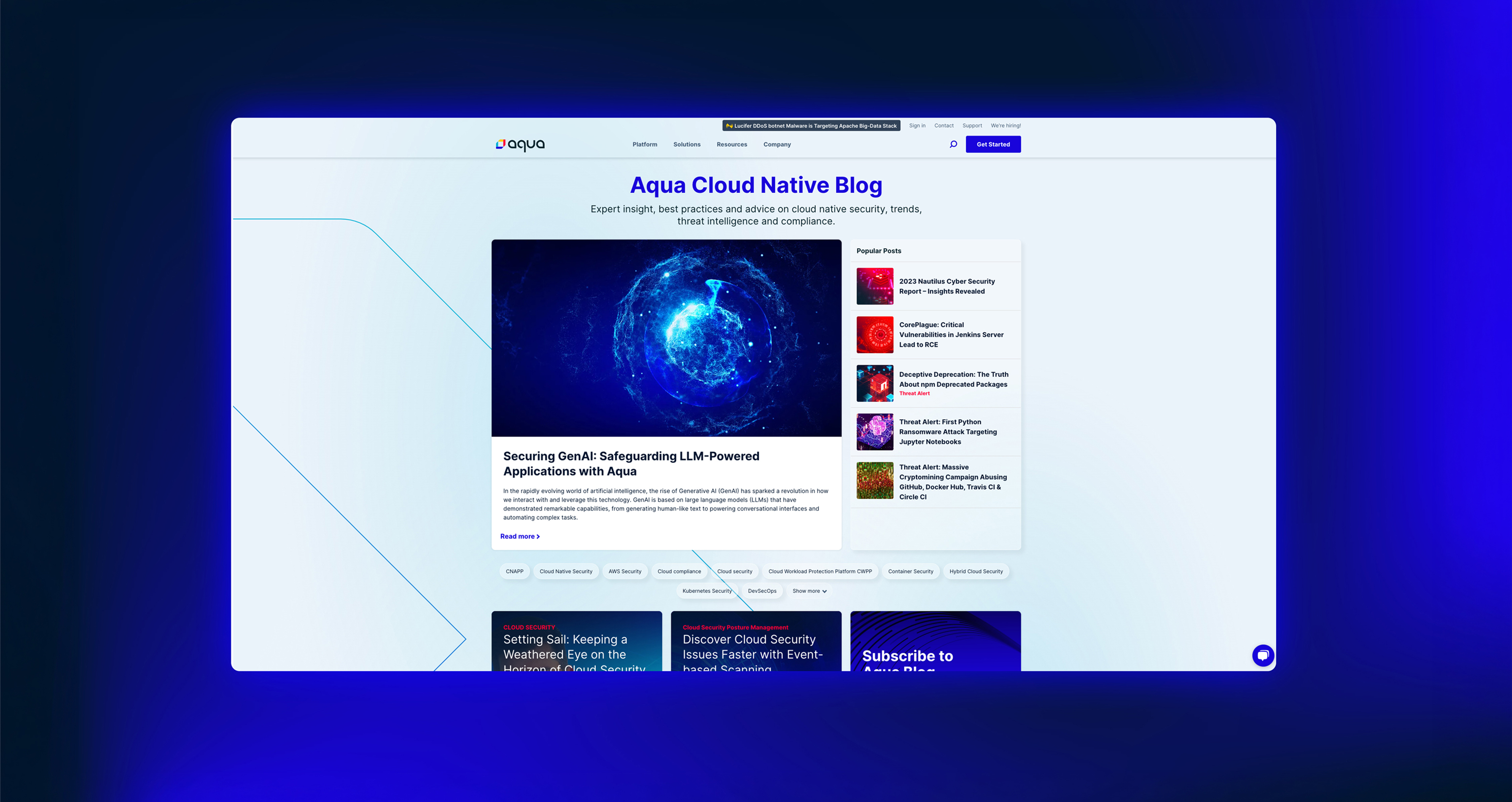 Aqua Security blog redesign on MacBook