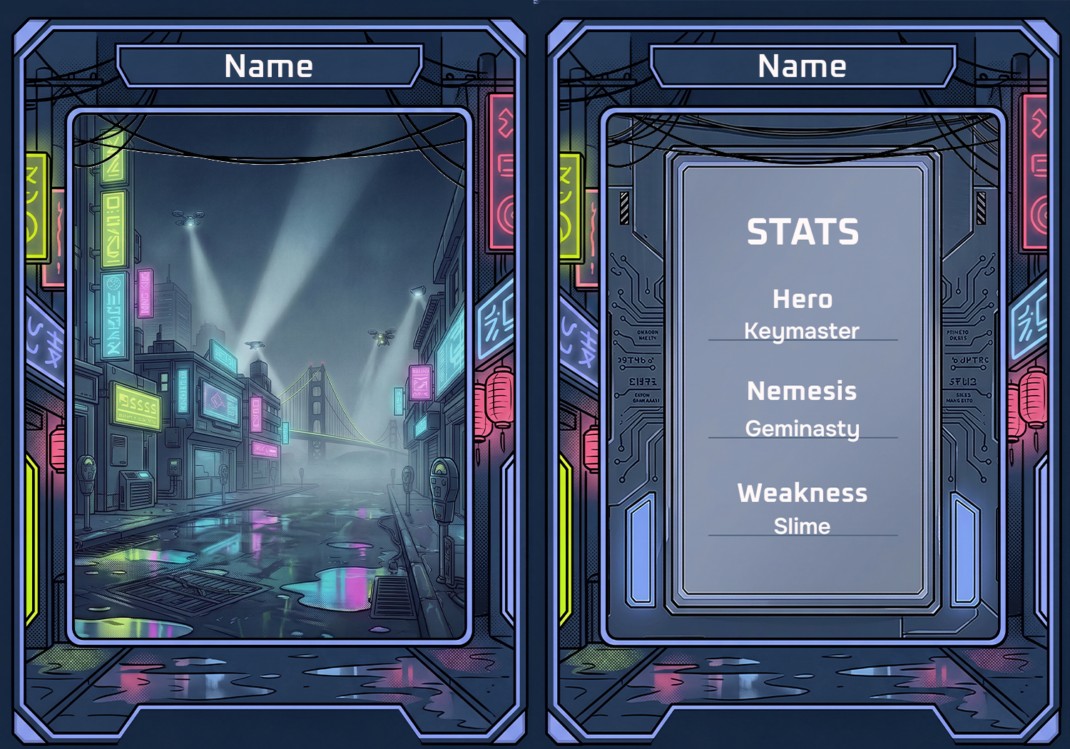 AI Sprawl trading card, city scene