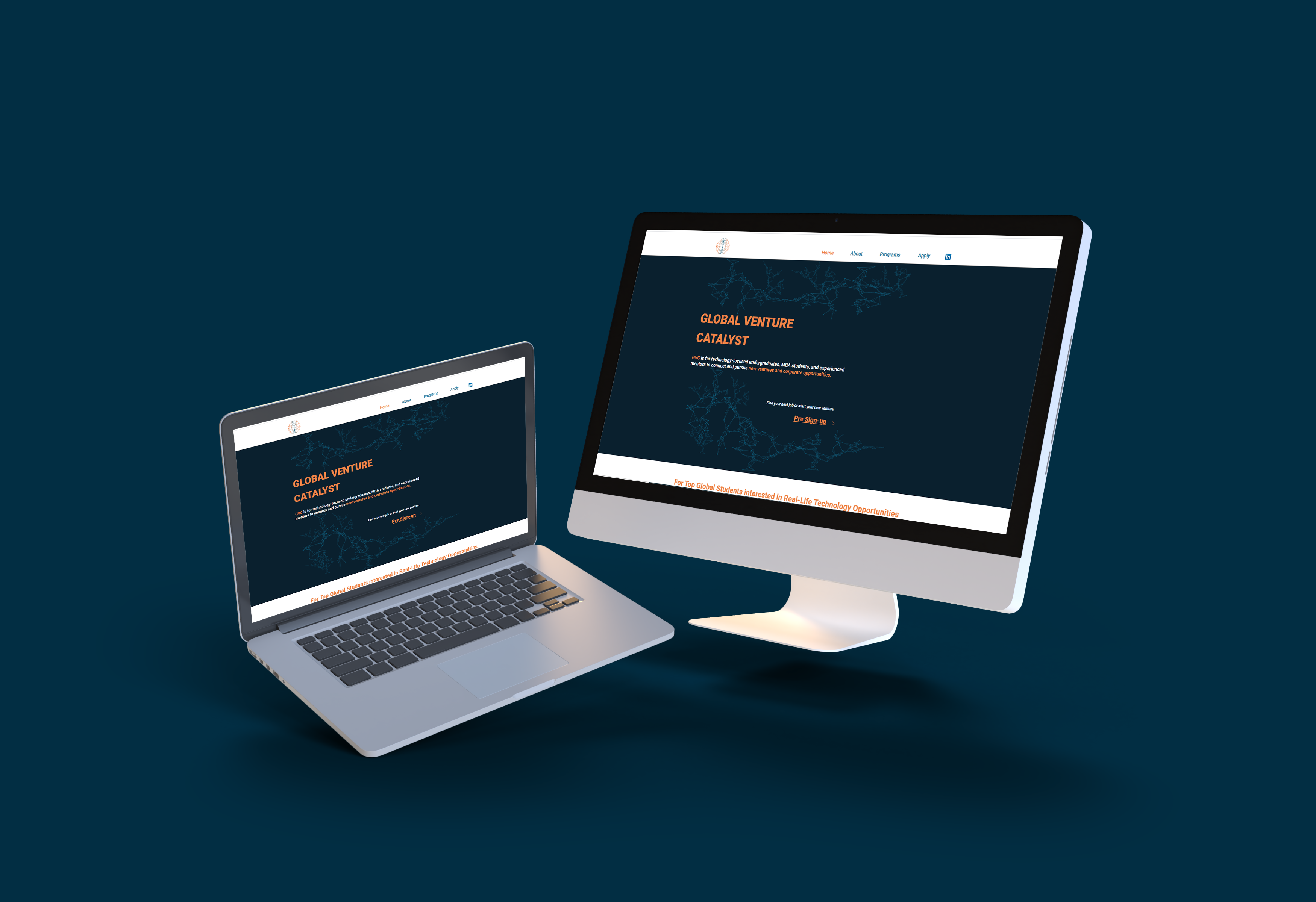 Global Venture Catalyst website on laptop and iMac