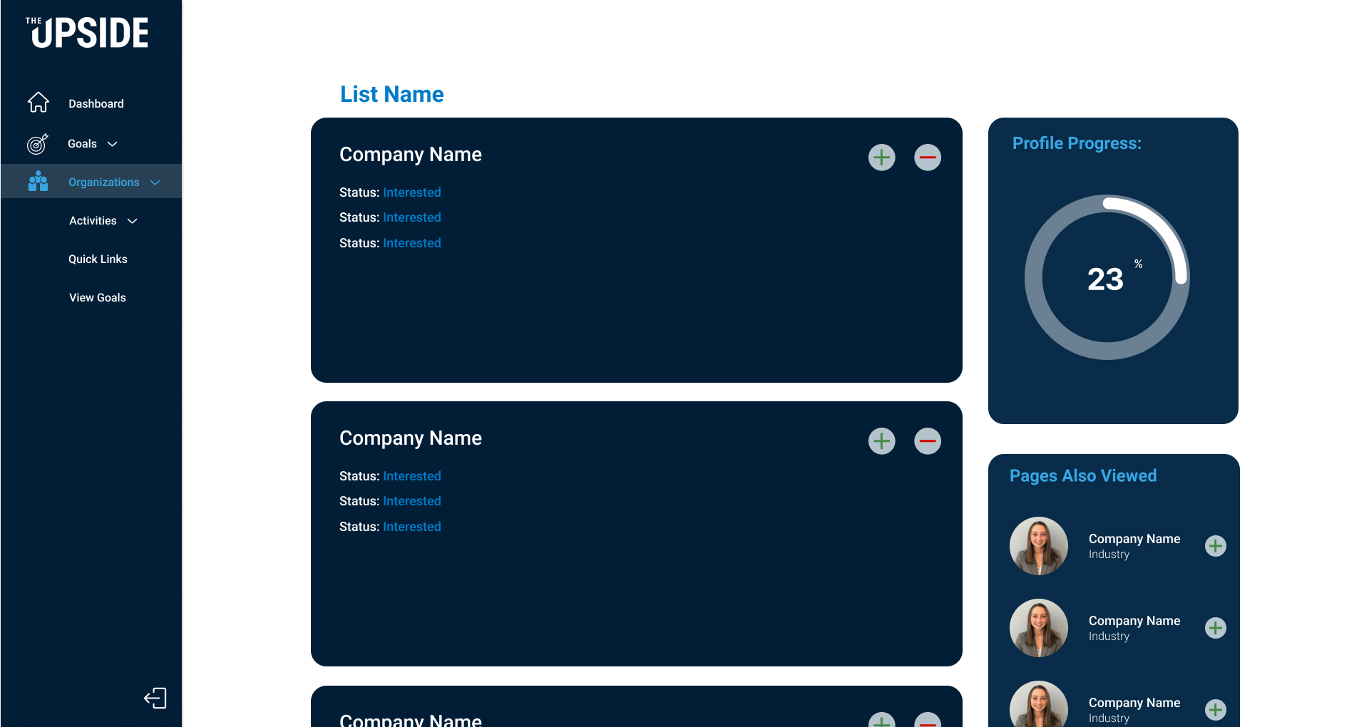 Lo-fi organization list wireframe